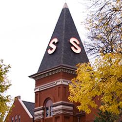 Old Main steeple in fall