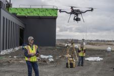 Drone flying in construction zone