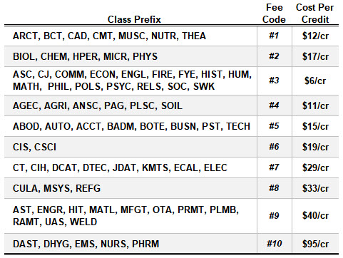 Instructional Fees table