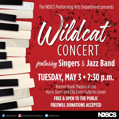 Wildcat Concert promotion for Wildcat Singers and Jazz Band on Tuesday, May 3