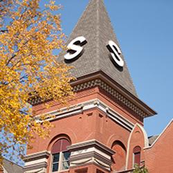 Old Main steeple in fall