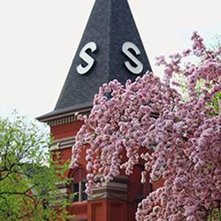 Old Main steeple in spring