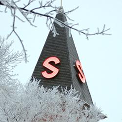 Old Main steeple in winter